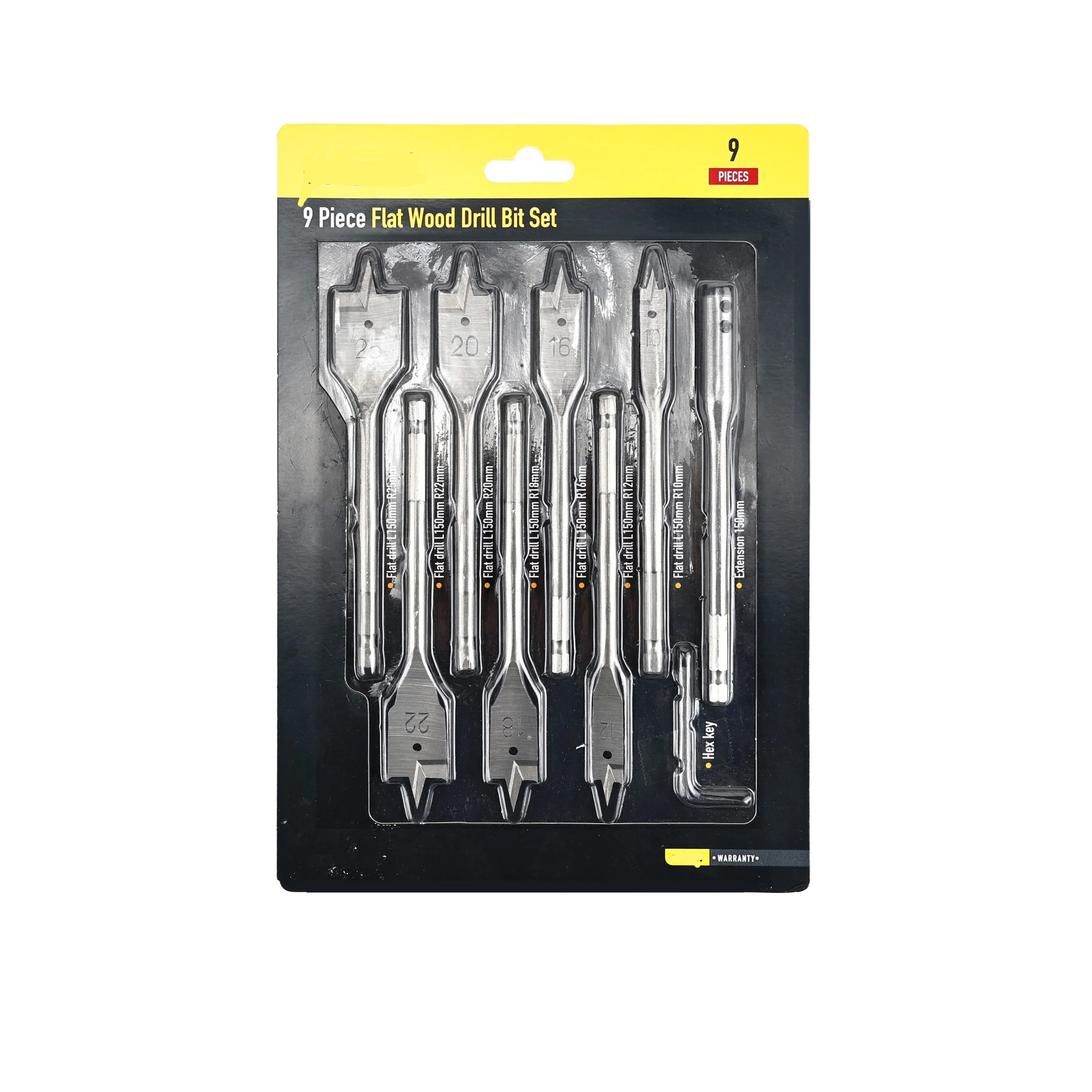 9 Piece Flat Wood Drill Bit Set